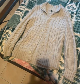 Cardigan Benetton maglia trecce beige