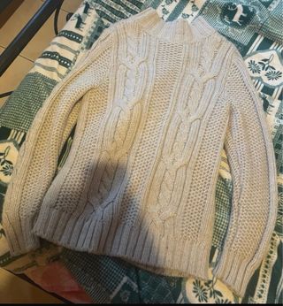 Cardigan Benetton maglia trecce beige