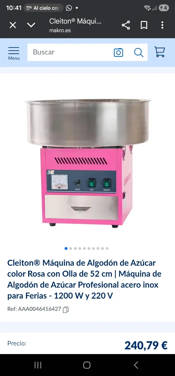 Máquina Algodón Azúcar Profesional Rosa
