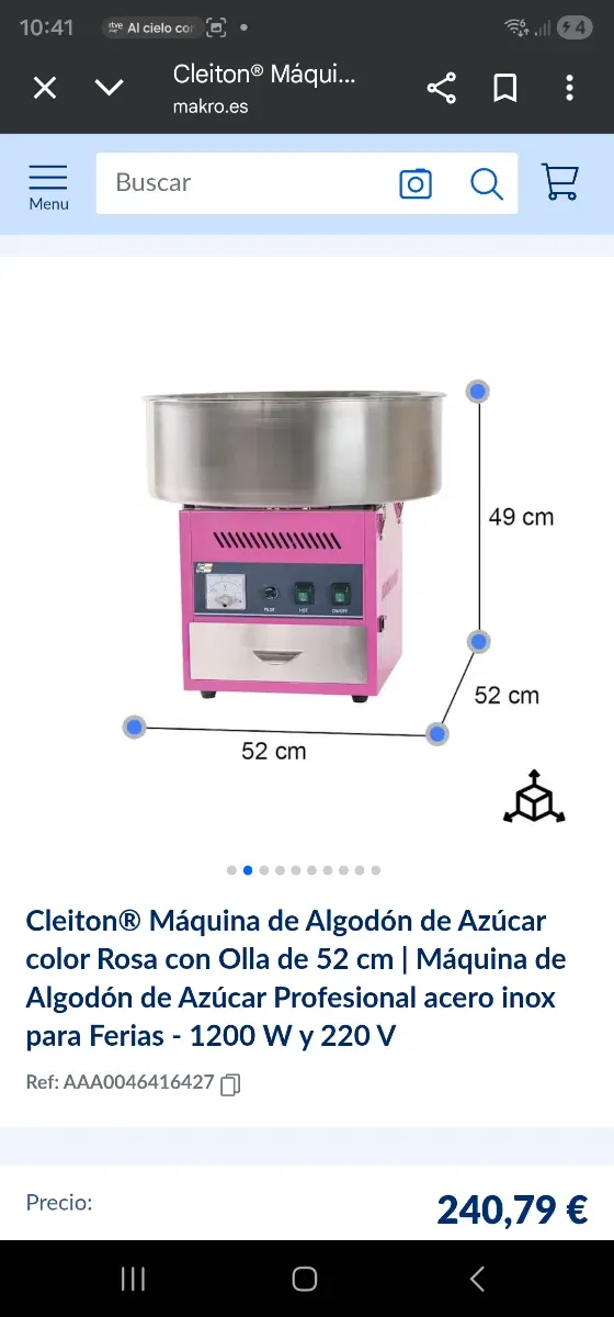 Máquina Algodón Azúcar Profesional Rosa