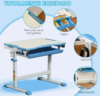 Escritorio infantil azul y blanco
