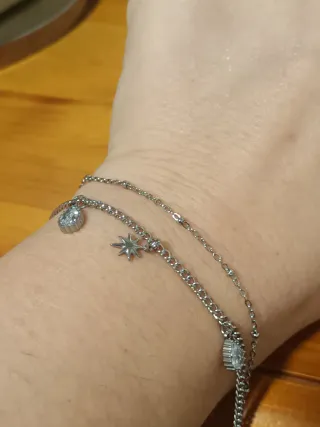Pulsera doble acero plateado con estrella