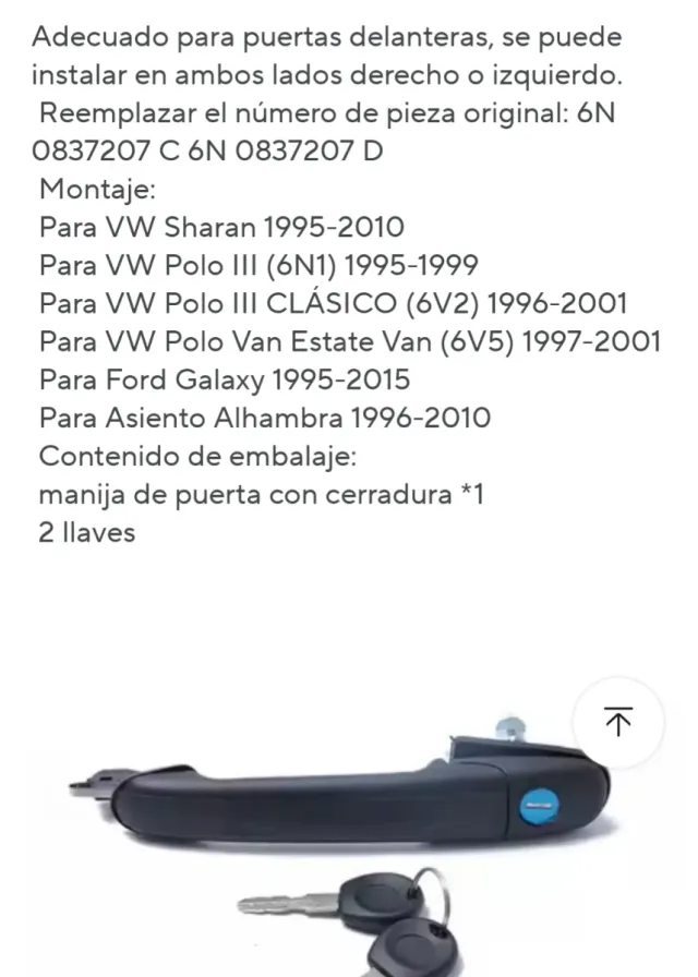 Maneta exterior Seat/VW con llave