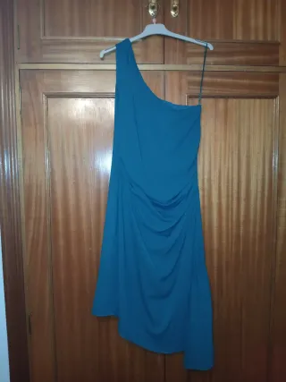 Vestido fiesta asimétrico verde azulado