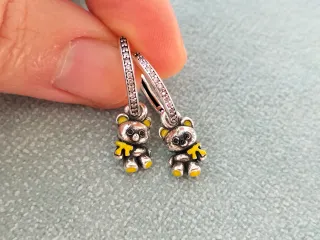 Pendientes aro oso plata de ley