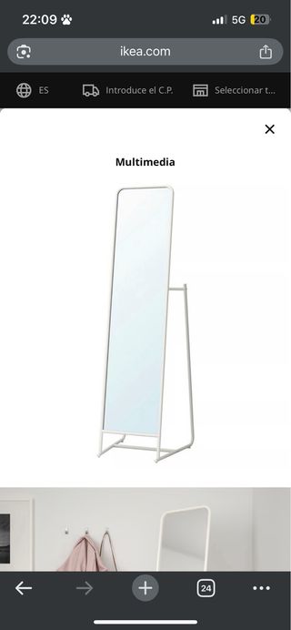 Espejo de pie plateado con perchero incorporado