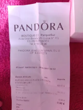 Anillo Pandora Talla 52