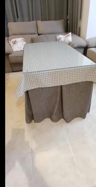 Mesa Camilla Rectangular Tela Gris y Blanca