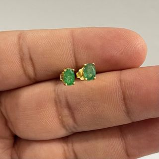Pendientes Oro 925 Plata Esmeralda Natural