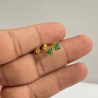 Pendientes Oro 925 Plata Esmeralda Natural