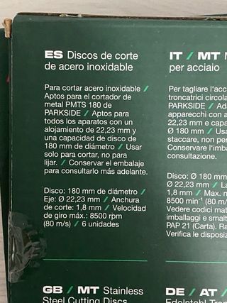 24 Discos Corte Metal 180mm Parkside