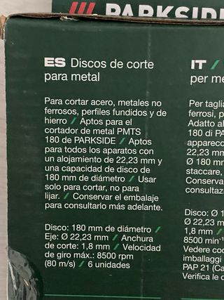 24 Discos Corte Metal 180mm Parkside