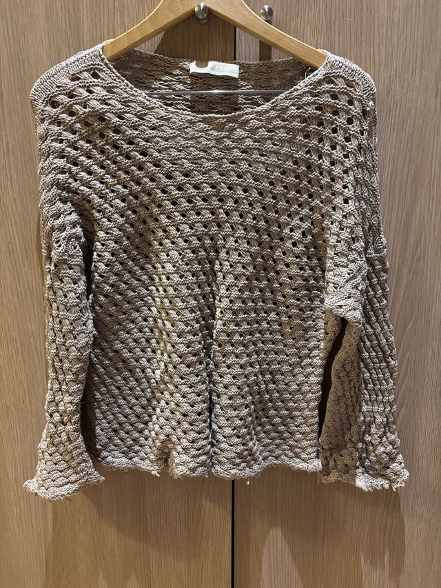 Jersey Stefanel punto calado beige talla L mujer