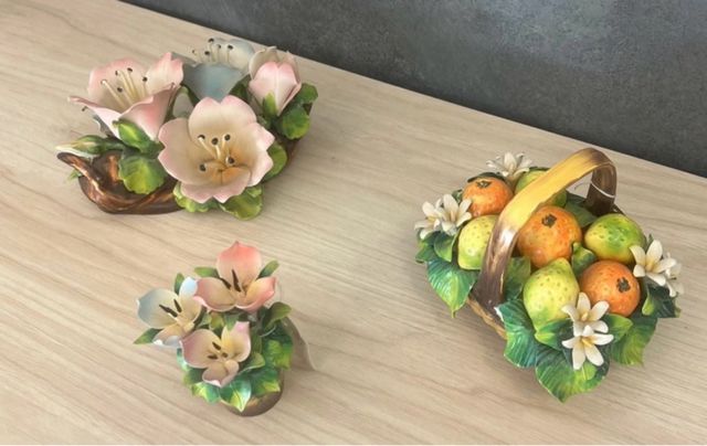 3 Figuras Decorativas Flores y Frutas