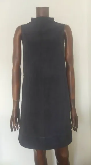 Max Mara Abito Pelle Scamosciata e Seta Nero