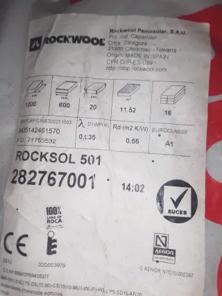 ROCKSOL 501 Aislamiento 20x600x1200mm