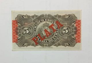 Billete 5 Pesos Banco Español Cuba 1896