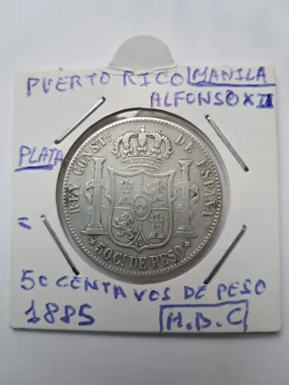 Moneda 50 Centavos de Peso 1885 Alfonso XII
