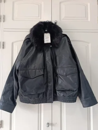 Chaqueta Zara Piel Sintética XL Negra(XXL)