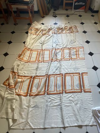 2 Patas Cortina Naranja y Blanco vintage