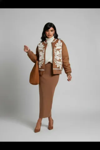 Chaqueta bomber marrón bordada