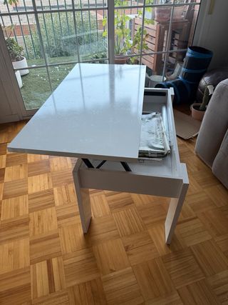 Mesa de centro blanca elevable