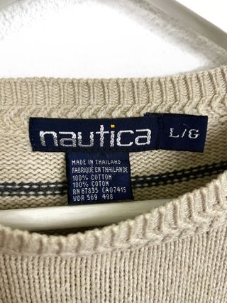 Jersey Nautica Retro 2000s Oversize Beige Cuadros