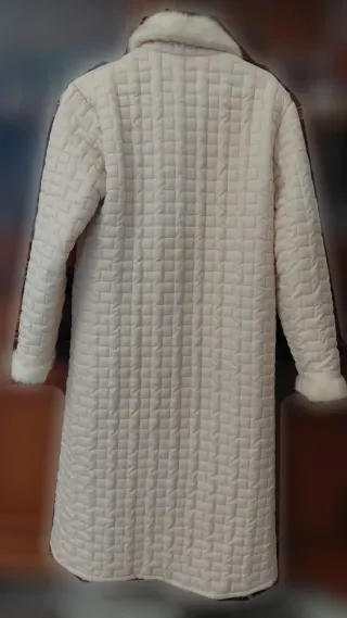 Cappotto lungo bianco panna con pelliccia