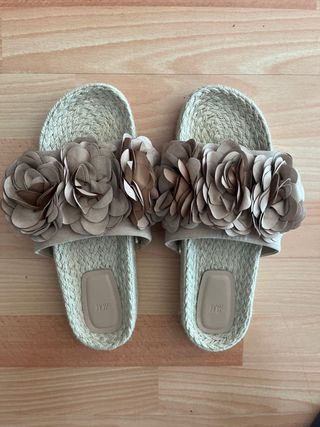 Sandalias H&M Flores Beige Marrón Talla 39/40