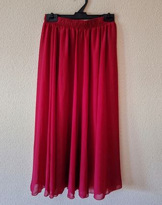 Falda larga vaporosa roja