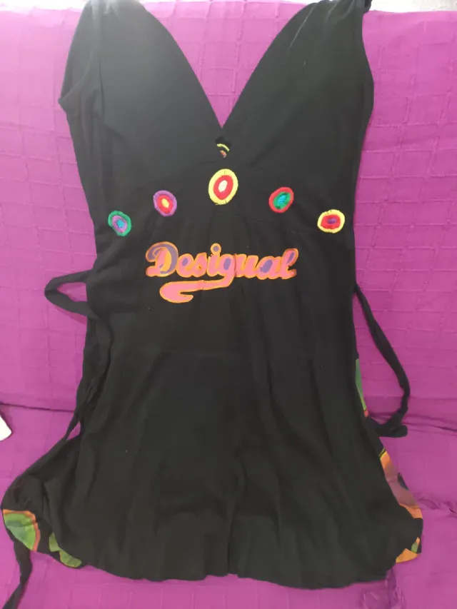 Vestido Desigual Negro con Flores y Dragón