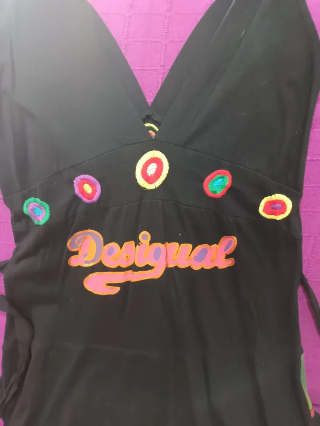 Vestido Desigual Negro con Flores y Dragón