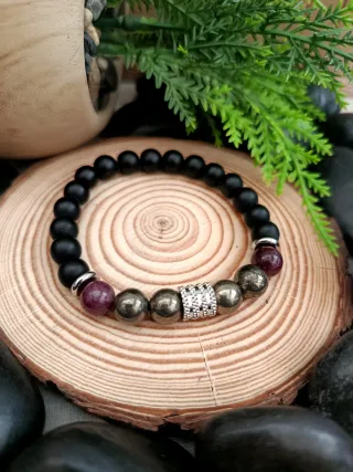 Pulsera elástica piedras negras y plateadas