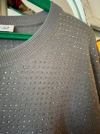 Jersey Zara gris con strass de manga larga, M
