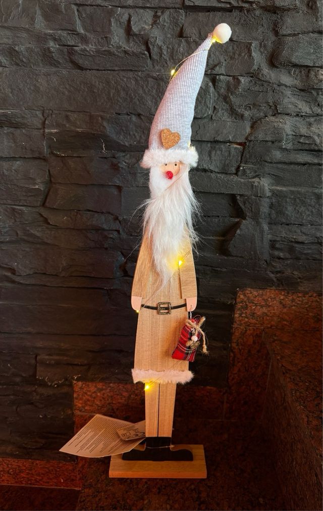Babbo Natale in legno con luce LED 60 cm