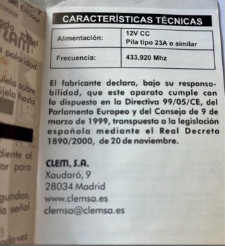 Mando Garaje CLEMSA MV12