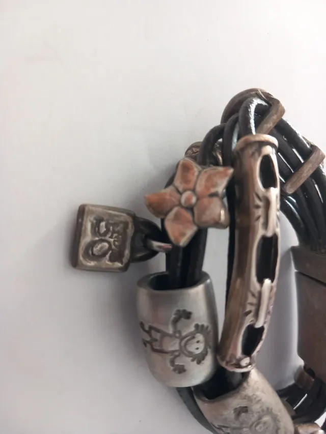 Pulsera Uno de 50 Cuero Negro y Plata