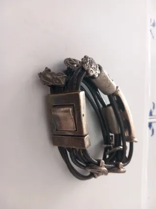 Pulsera Uno de 50 Cuero Negro y Plata