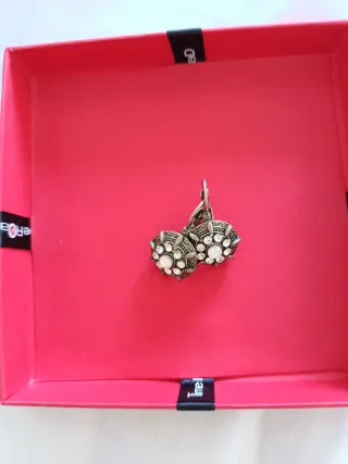 Pendientes bisutería flor plata y rosa