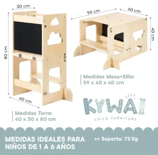 Torre di apprendimento e banco in legno Montessori per bambini