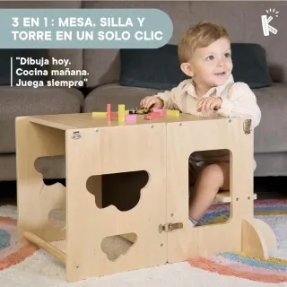Torre di apprendimento e banco in legno Montessori per bambini