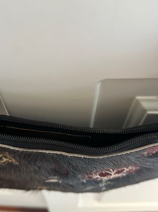 Bolso vintage pelo marrón bordado flores