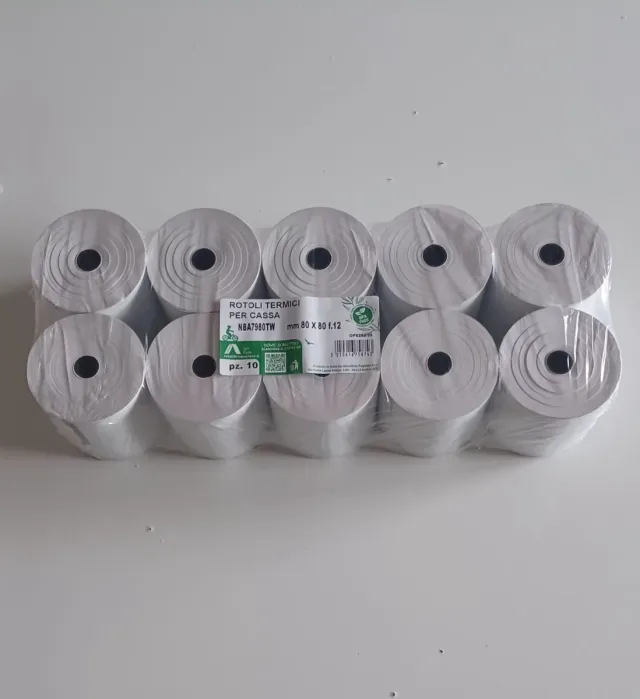 10 Rotoli Termici 80x80 Foro 12 NBA7980TW Cassa