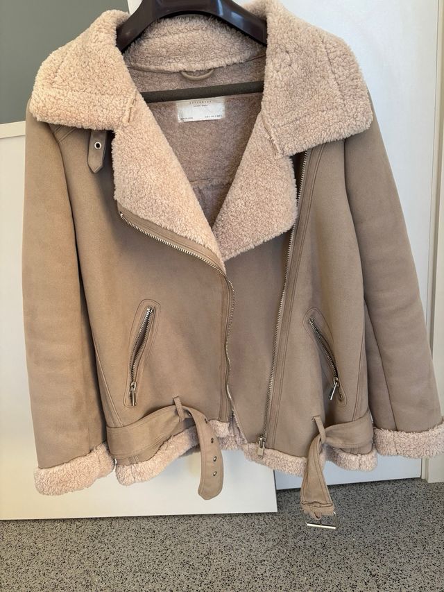 Abrigo Biker Beige Forro Borreguito