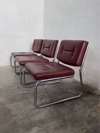 2 Poltrone Vintage Pelle Bordeaux, Tubo Cromo URGENTE