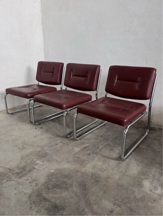 2 Poltrone Vintage Pelle Bordeaux, Tubo Cromo URGENTE