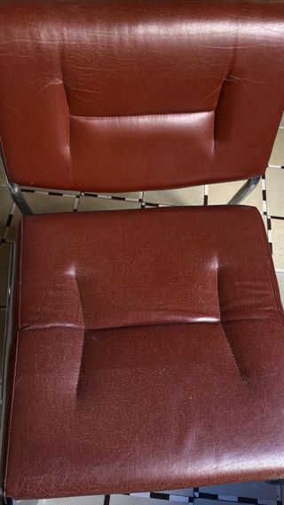 2 Poltrone Vintage Pelle Bordeaux, Tubo Cromo URGENTE