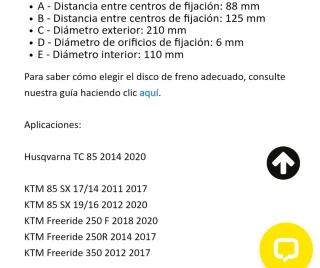 Disco Freno Trasero original KTM ver datos en foto