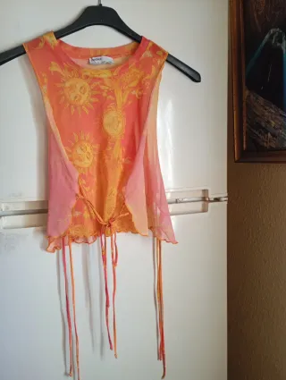 Blusa Bershka Talla Única Naranja y Rosa