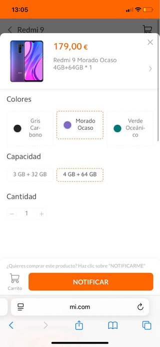 Xiaomi Redmi 9 Morado ocaso